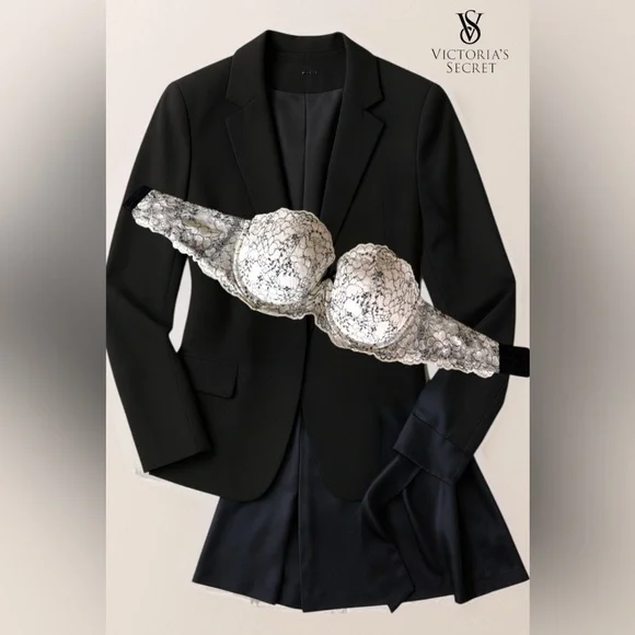 🛍️SALE🛍️Victoria's Secret Dream Angels Padded Strapless Bra (Ivory & Black Lace) - Picture 2 of 8